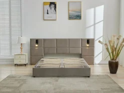 Best Vente-unique Canapé abatible de 160 x 200 cm con cabecero y lámpara integrada en terciopelo - SARETO Topo