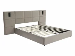 Best Vente-unique Canapé abatible de 160 x 200 cm con cabecero y lámpara integrada en terciopelo - SARETO Topo