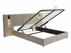 Best Vente-unique Canapé abatible de 160 x 200 cm con cabecero y lámpara integrada en terciopelo - SARETO Topo