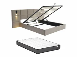 Vente-unique Canapé abatible de 180 x 200 cm con cabecero y lámpara de terciopelo + colchón - SARETO