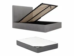 Online Vente-unique Canapé abatible de 140 x 190 cm con cabecero de pana + colchón - SARAH Gris