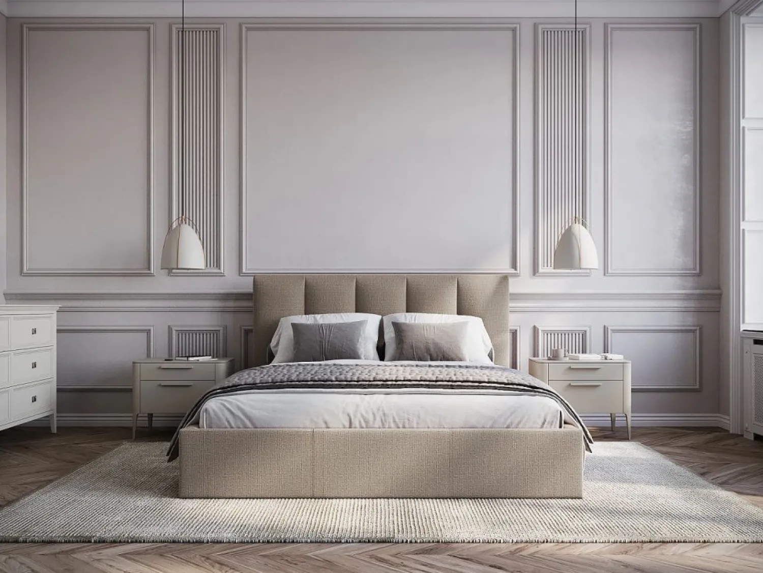 Online Canapé abatible de 160 x 200 cm con cabecero con costuras verticales tela taupe + colchón - KILACLO Cama Con Canapé|Cama Con Almacenaje