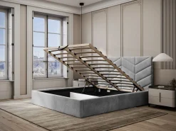 Clearance Vente-unique Canapé abatible de 180 x 200 cm de tela texturizada + colchón - JUSTANI Gris