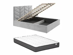 Clearance Vente-unique Canapé abatible de 180 x 200 cm de tela texturizada + colchón - JUSTANI Gris