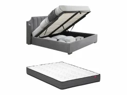 Discount Canapé abatible de 160 x 200 cm con cabecero curvado de terciopelo + colchón - TEOMIS Cama Terciopelo|Cama Con Canapé