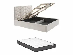 Online Canapé abatible de 180 x 200 cm de tela texturizada + colchón - JUSTANI Cama Con Canapé|Cama Adulto