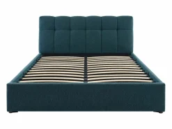 Vente-unique Canapé abatible de 160 x 200 cm de tela bouclé azul petróleo - MAZIRI