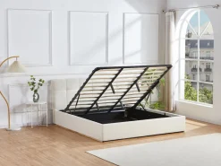Vente-unique Canapé abatible King Size 180 x 200 cm en tela bouclé blanca + colchón - MAZIRI