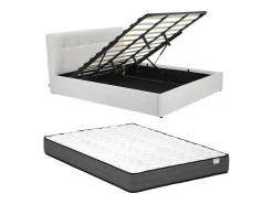 Vente-unique Canapé abatible King Size 180 x 200 cm en tela bouclé blanca + colchón - MAZIRI