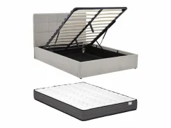 Online Vente-unique Canapé abatible queen size 160 x 200 en tela gris + colchón - HOPEYA de Pascal Morabito Gris claro