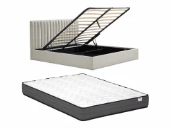 Hot Vente-unique Canapé abatible tamaño queen 160 x 200 cm en tela + colchón - SARANELI Gris claro