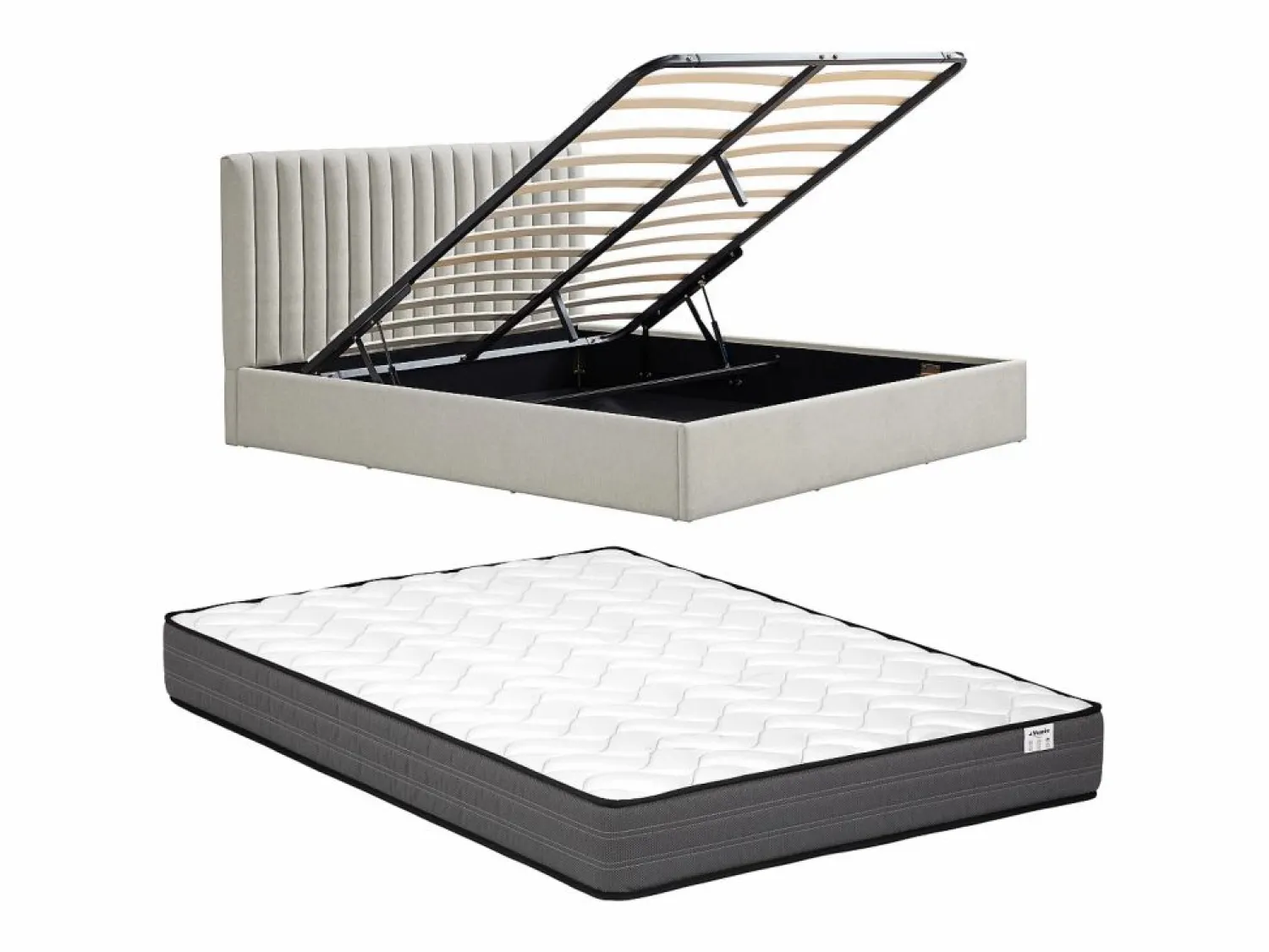 Hot Vente-unique Canapé abatible tamaño queen 160 x 200 cm en tela + colchón - SARANELI Gris claro
