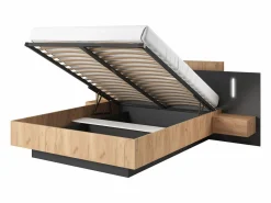 Online Vente-unique Canapé abatible y mesitas de noche 160 x 200 cm con LEDs natural y antracita + colchón - FRANCOLI Gris antracita / Color natural claro