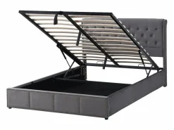 OKWISH Canapé acolchado con palanca hidráulica 180x200 cm terciopelo - Gris oscuro (sin colchón)