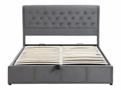 OKWISH Canapé acolchado con palanca hidráulica 180x200 cm terciopelo - Gris oscuro (sin colchón)