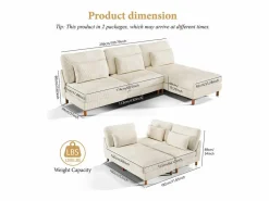 Best DripeX Canapé de esquina reversible en terciopelo acanalado - 2 plazas + méridienne - - 256 x 160 x 88 cm Beige