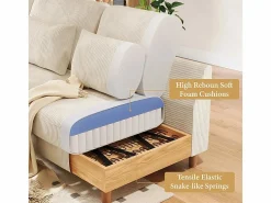 Best DripeX Canapé de esquina reversible en terciopelo acanalado - 2 plazas + méridienne - - 256 x 160 x 88 cm Beige