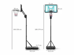 Canasta de baloncesto ajustable con soporte rodante, altura 146-236 cm, plástico, (175 x 71 x 270 cm)