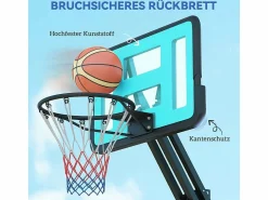 Canasta de baloncesto ajustable con soporte rodante, altura 146-236 cm, plástico, (175 x 71 x 270 cm)