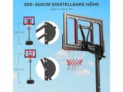 Canasta de baloncesto ajustable para niños, altura regulable de 200 a 260 cm, con ruedas y base con peso, de plástico, color (83 x 2 x 310 cm)