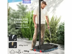 Canasta de baloncesto ajustable para niños, altura regulable de 200 a 260 cm, con ruedas y base con peso, de plástico, color (83 x 2 x 310 cm)