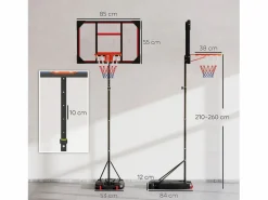 Canasta de baloncesto ajustable para niños, con ruedas y soporte, de plástico, color (82 x 53 x 306 cm)