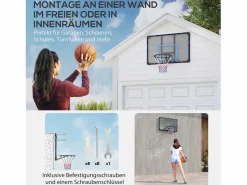 Discount Canasta de baloncesto de pared de diseño profesional, de acero, negra, con red (113 x 61 x 73 cm) Cesta De Baloncesto