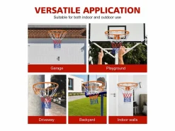 Canasta de baloncesto de repuesto resistente, para montaje en pared o puerta, de acero, color con red (58 x 50 x 10 cm)