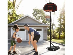 Outlet Canasta de baloncesto de altura regulable 195-250 cm con soporte, de acero, color , para niños, con ruedas (131, con ruedas (131x49x250 cm) Negro