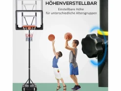 Hot Canasta de baloncesto para exterior de altura ajustable, estructura de acero, PVC, color , con ruedas (83 x 75 x 206-260 cm) Negro