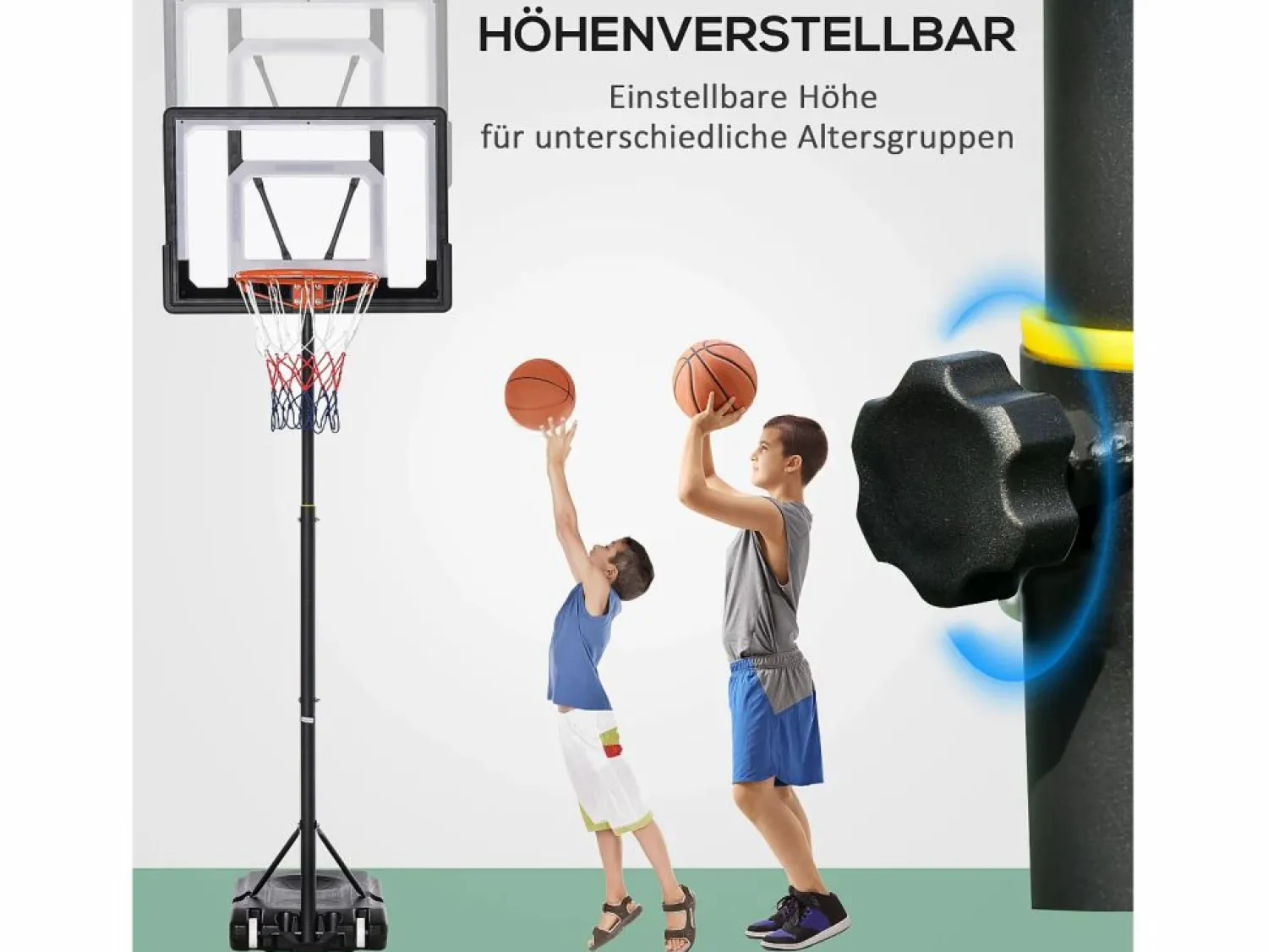 Hot Canasta de baloncesto para exterior de altura ajustable, estructura de acero, PVC, color , con ruedas (83 x 75 x 206-260 cm) Negro