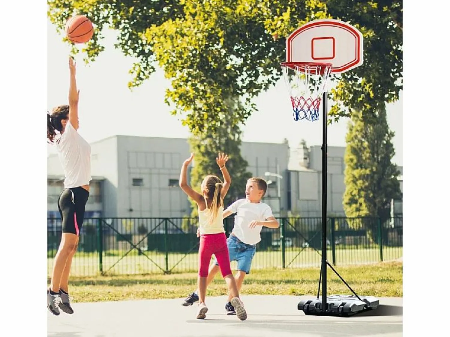 Canasta de baloncesto para exterior ajustable y portátil, de metal, color blanco y , con ruedas y base rellenable (75,5x71x250 cm)