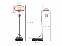 Canasta de baloncesto para exterior ajustable y portátil, de metal, color blanco y , con ruedas y base rellenable (75,5x71x250 cm)