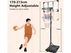 Clearance Canasta de baloncesto portátil de altura ajustable, policarbonato irrompible con ruedas, ratán sintético y acero, color (71 x 74 x 213 cm) Cesta De Baloncesto