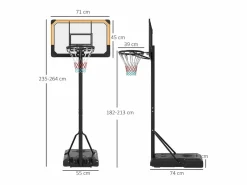 Clearance Canasta de baloncesto regulable en altura con soporte, acero, color , ruedas incluidas (71x74x264 cm) Negro