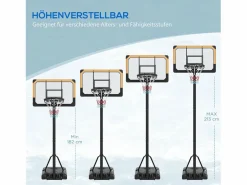 Clearance Canasta de baloncesto regulable en altura con soporte, acero, color , ruedas incluidas (71x74x264 cm) Negro