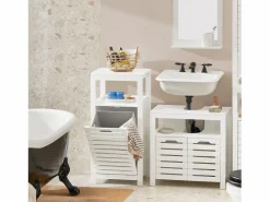 Sobuy Canasto para la Colada Mueble de baño con cesto para Ropa Sucia Amario para baño 42 x 30 x 90 cm BZR67-W ES
