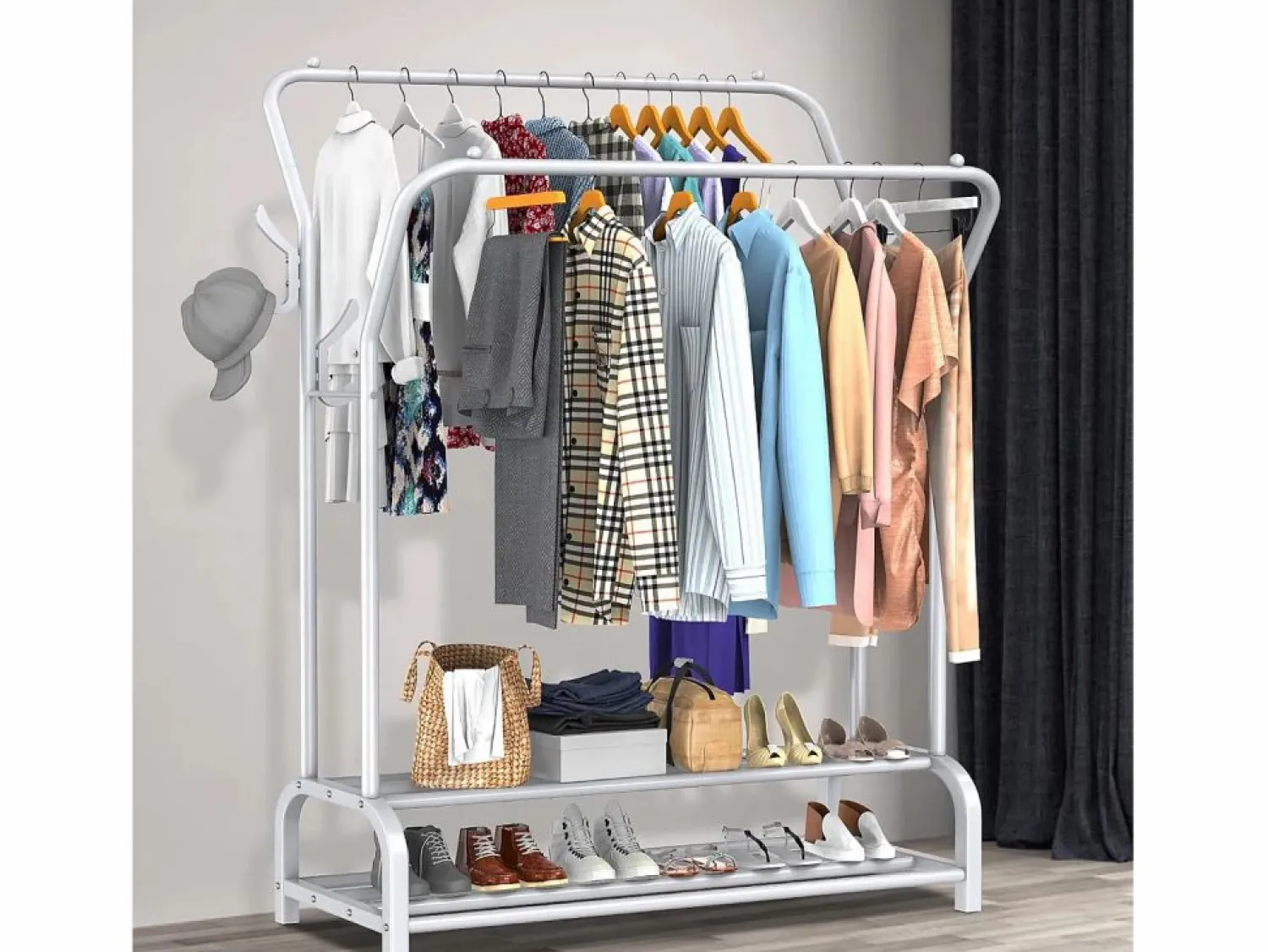 Outlet DripeX Capa doble de doble corporación con estante de zapato 4 ganchos, 110x35x146cm- Blanco