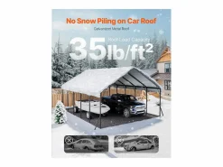 Outlet Carport SucceBuy, 5,8 x 7,45 m, Cochera Metálica Resistente, Refugio de Garaje Exterior con Estructura de Acero, para Camionetas, Barcos, Camiones y Tractores Plateado