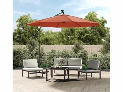 Garden Furniture Carrickboy Sombrilla jardín voladiza con luces LED palo de acero terracota