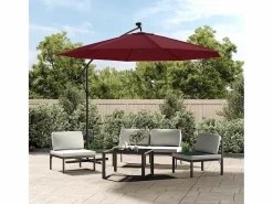 Outlet Garden Furniture Carrickboy Sombrilla jardín voladiza con luces LED palo de acero rojo vino