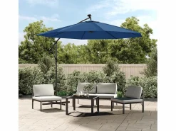 Discount Garden Furniture Carrickboy Sombrilla voladiza con luces LED y poste de acero azul 300 cm