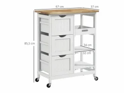 Homcom Carrito auxiliar Austen Homocm 3 cajones con 2 estantes y bandeja extraíble 85,5x67x37 cm