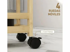 Discount Carrito auxiliar Cover 3 niveles con ruedas natural 75x55x20 cm Mueble De Aseo