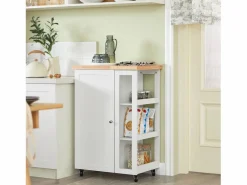 New Carrito Auxiliar de Cocina Tres estantes y una Puerta 60x40x90cm FKW75-WN ES Mueble Camarera