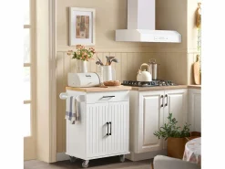 Online Sobuy Carrito Auxiliar de Cocina con 2 Puertas 1 Cajón 1 Toallero y 4 Ruedas Carro de Servir Multiusos Armario de Cocina 74.5x 45,5 x 91 cm FKW119-WN ES Blanco