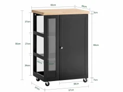 Hot Carrito Auxiliar de Cocina con 3 Estantes 1 Puerta y 4 Ruedas Carrito de Servir Multiusos 60 x 40 x 90 cm FKW75-SCH ES Mueble Camarera