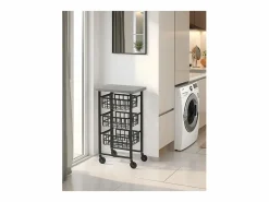 New Don Hierro Carrito auxiliar FIFTY-FIFTY con 3 cestas metálicas, encimera de acero inoxidable y ruedas. Diseño moderno y funcionalidad Negro