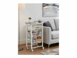 Outlet Don Hierro Carrito auxiliar FIFTY-FIFTY con 3 cestas metálicas, encimera de acero inoxidable y ruedas. Diseño moderno y funcionalidad Blanco