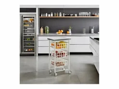 Outlet Don Hierro Carrito auxiliar FIFTY-FIFTY con 3 cestas metálicas, encimera de acero inoxidable y ruedas. Diseño moderno y funcionalidad Blanco
